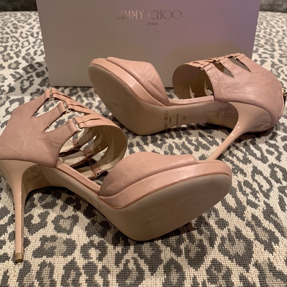 HOST PIC RARE JIMMY CHOO OYSTER POWDER PINK LEATHER PLATFORM SANDALS SIZE US 8 - Picture 6 of 12